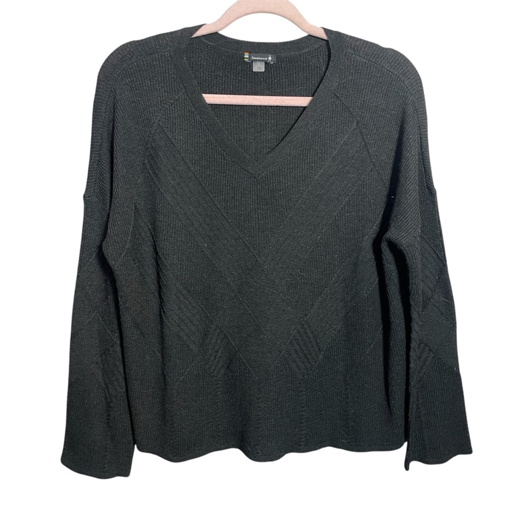 Smartwool Shadow Pine Black Cable Knit Sweater V-… - image 1